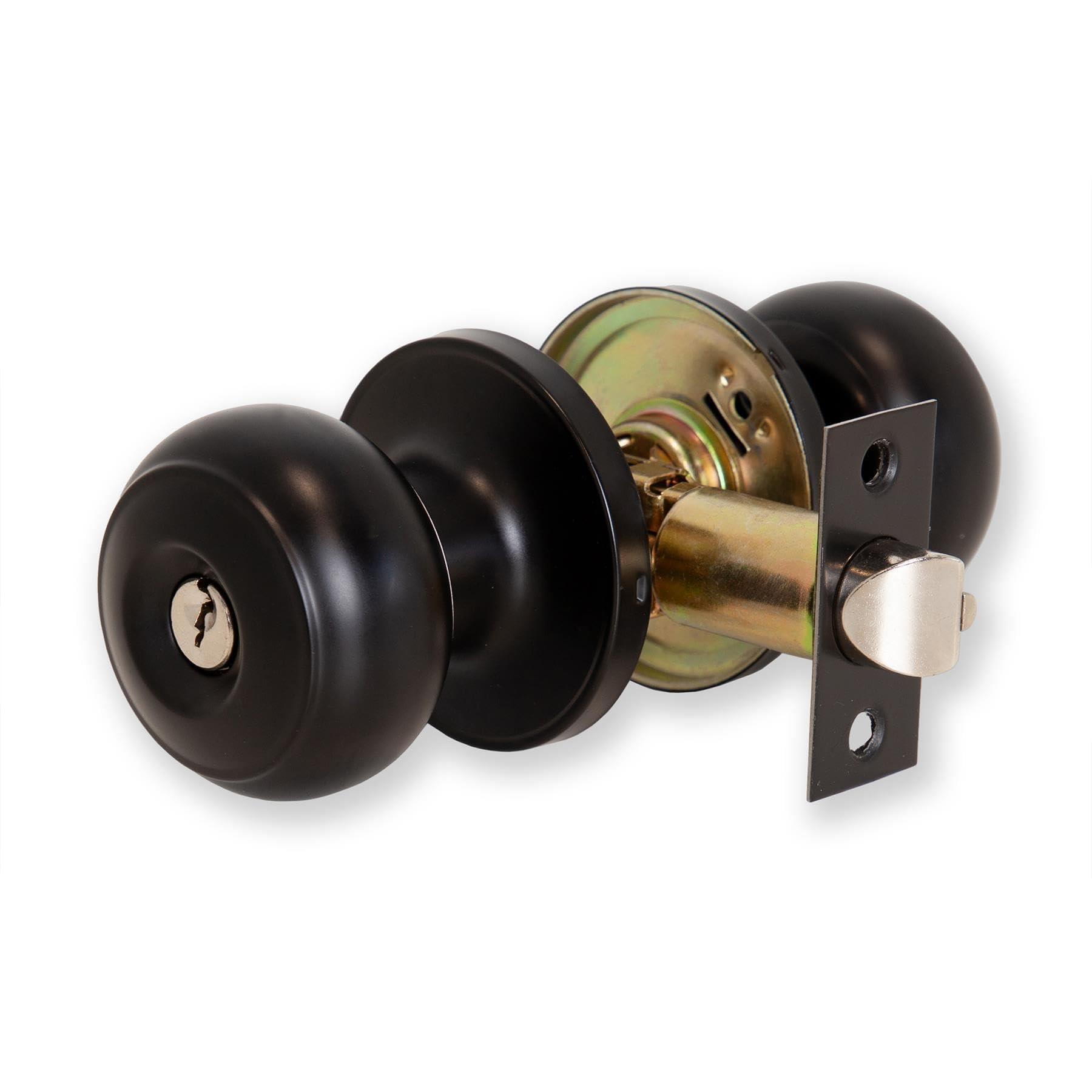 XFORT Bello Entrance Knob Set Matt Black, Door Knob with Lock for Internal Wooden Doors, Complete Set with Tubular Latch and 3 Keys