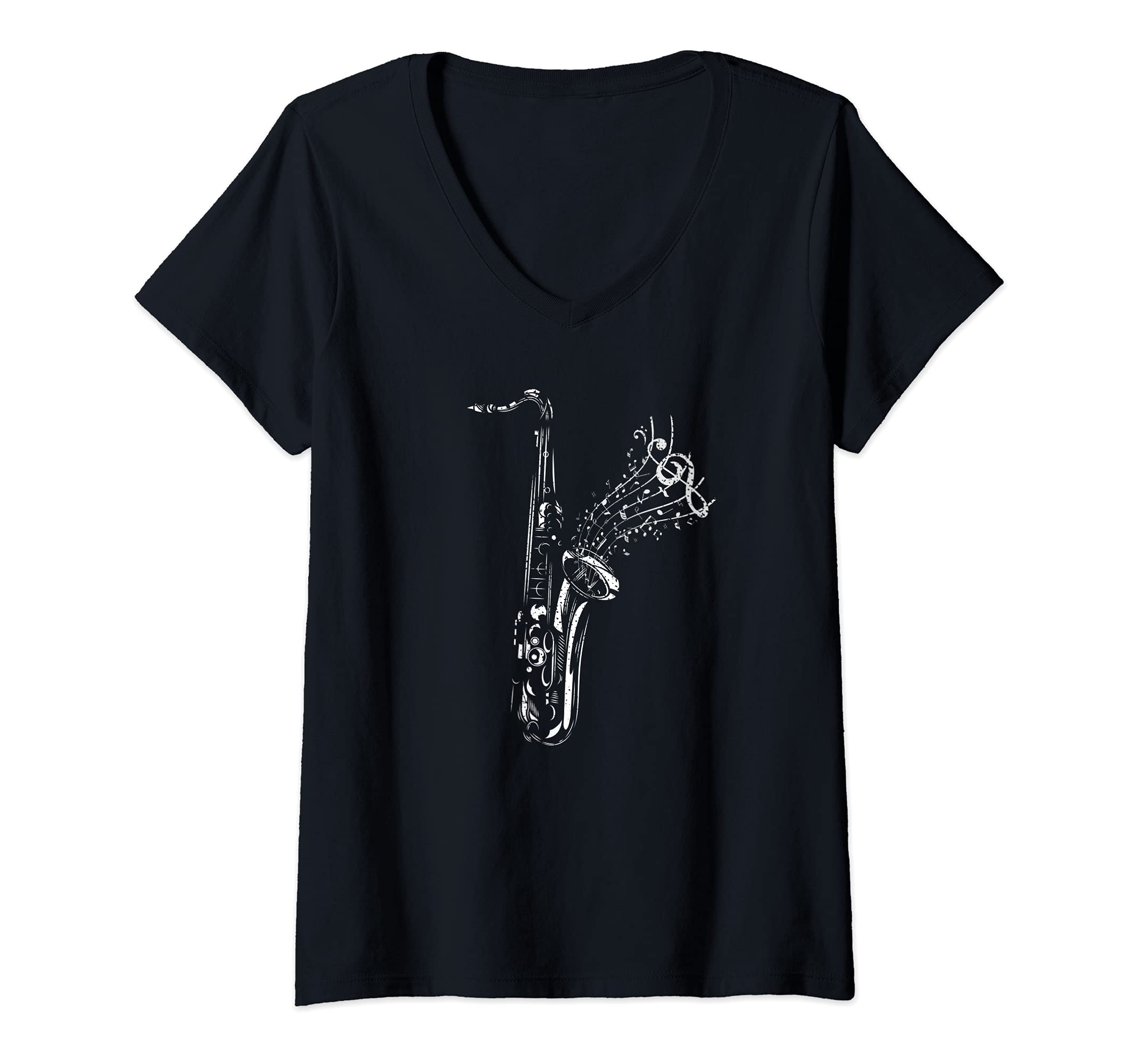Womens Musical Instrument Saxophonist Sax Jazz Musician Saxophone V-Neck T-Shirt