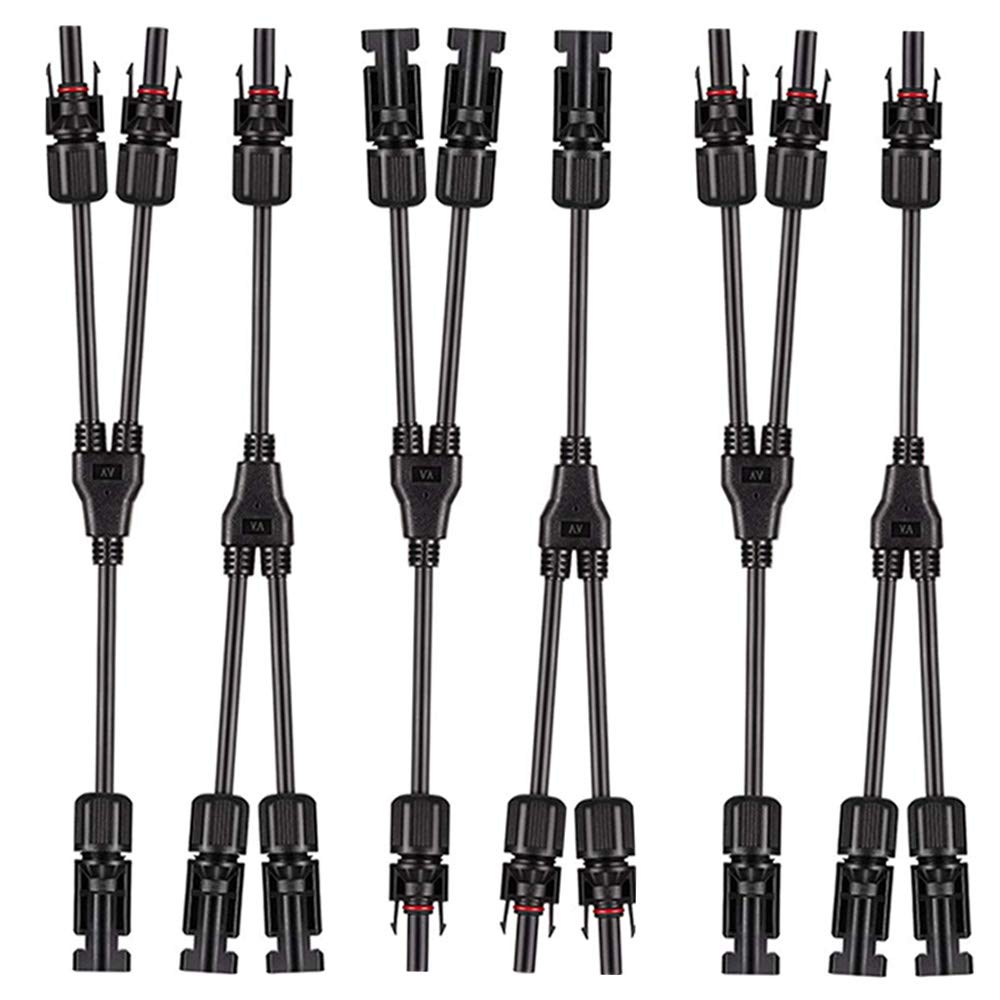 Aiqeer 3 Pairs Solar Panel Cable Connector, Solar Photovoltaic Connector Y Branch Connector MFF/FMM (Black)