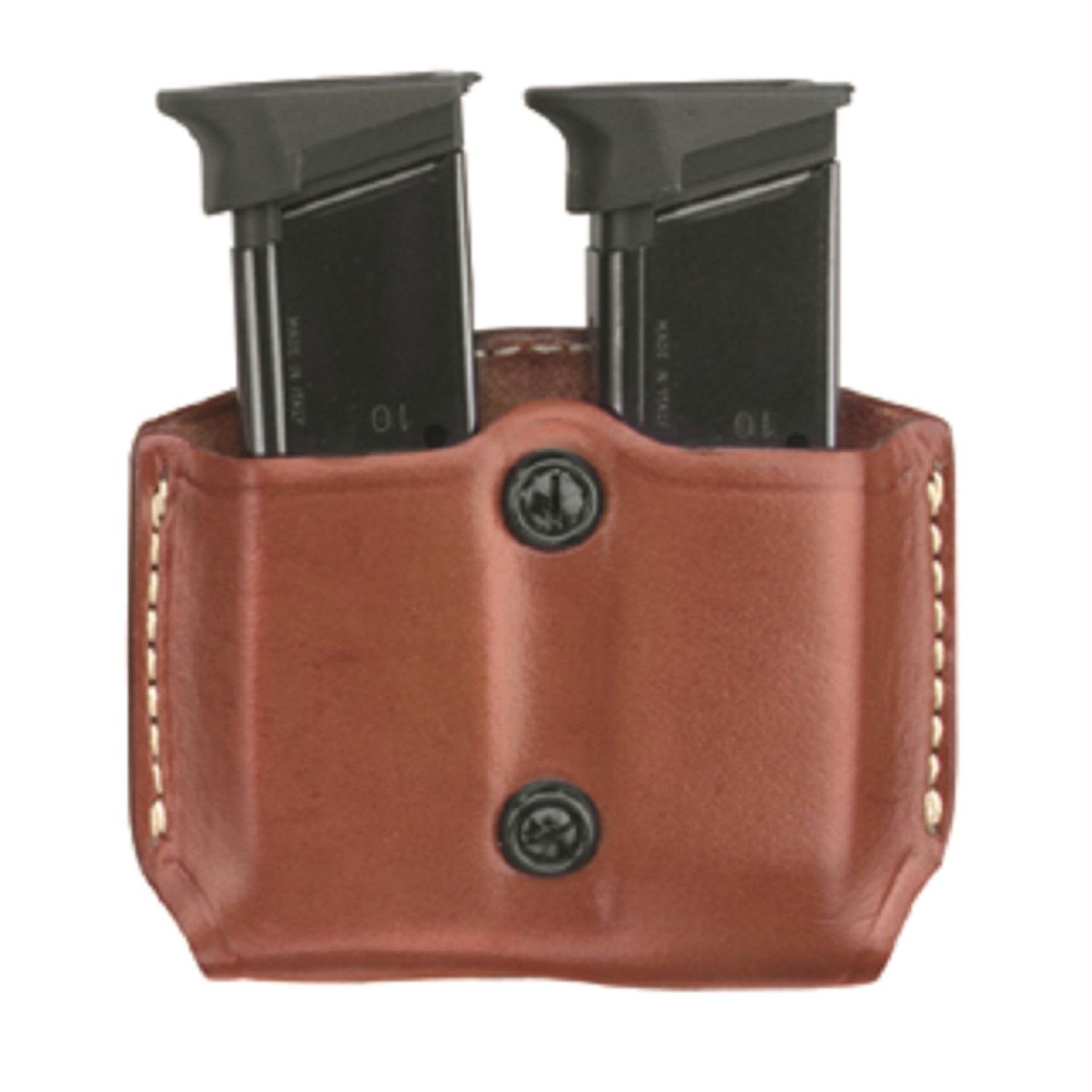 Gould & Goodrich 831-3 Gold Line Double Magazine Case (Chestnut Brown) Fits BERETTA 84, 9mm, .40 (all); COLT 9mm, .40, 10mm, .45 (all); H&K P2000, P2000SK, P30; KIMBER all except Polymer; SIG 9mm, .357, .40, .45 (all), 250 COMPACT 9MM, 40, .357; RUGER 9 mm, .40, .45 (all); SW M&P COMPACT 9MM, .357, .40, SW M&P 9MM, .40, .357, all except Sigma; SPRINGFIELD XD 3, XD 4, XD Tactical; TAURUS 24/7; WILSON SENTINEL ULTRA COMPACT, CQB COMPACT, STEALTH, TACTICAL, CQB, PROTECTOR, TACTICAL, ELITE.