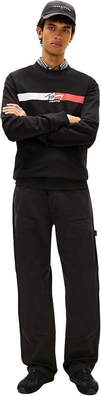 TJM Reg Sign Stripe Cnck Ext DM0DM23019 Pull Sweat-Shirt, Noir (Noir), M