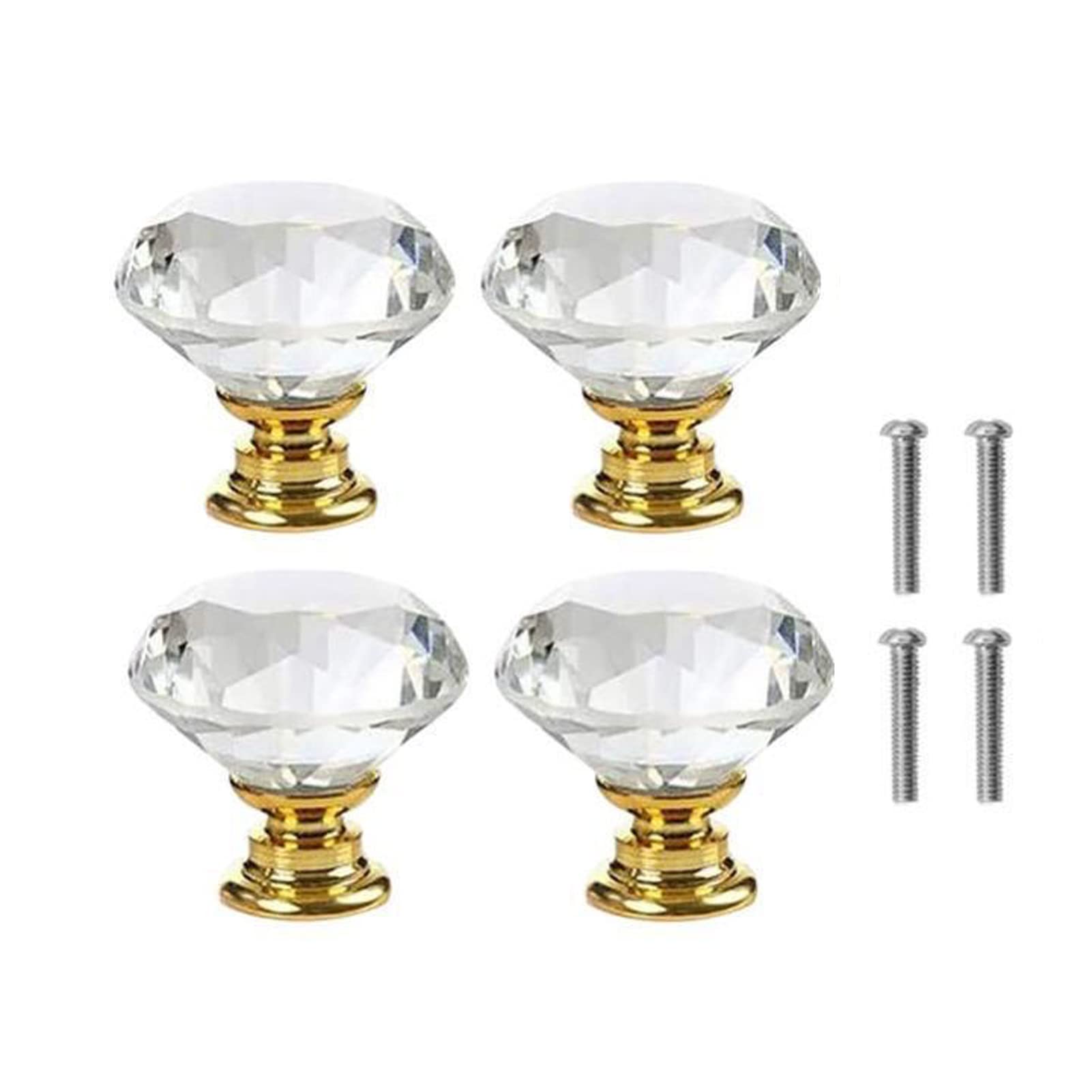Yesmin Crystal Door Knobs,4 Pcs 30MM Crystal Drawer Carbinet Door Handle Puller with Screws for Home Kitchen Office Drawer Cupboard Closet(Gold)