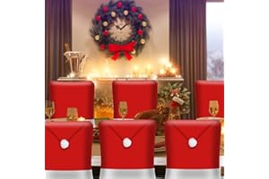 KIMOBER 6 Pcs Christmas Chair Covers Decor,Santa Claus Hat Christmas Chair Slipcovers Sets for Christmas Dinning Decoration