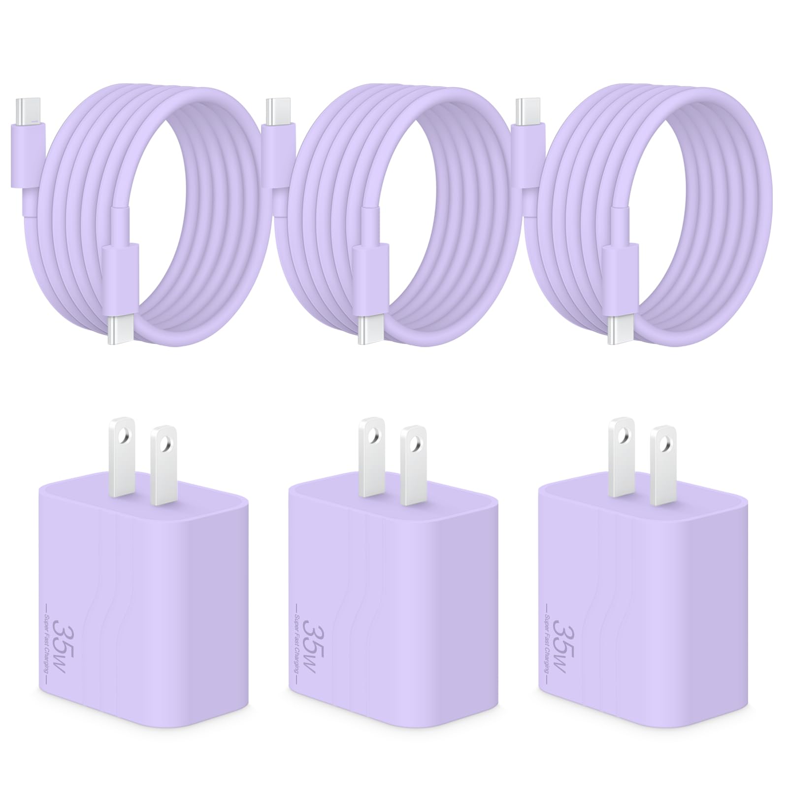GUUSMART 35W Type C Fast Charger Compatible with iPhone 17 16 15 Charger Fast Charging, 3-Pack USB C Charger Block Type C Chargers 6 FT Type C to C Cable for IP 17 Pro Max/16/15 Series-Purple