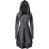 FSUJWOA Womens Renaissance Costumes Halloween Costume for Womens Medieval Vintage Hooded Costume High Low Pullover Dress