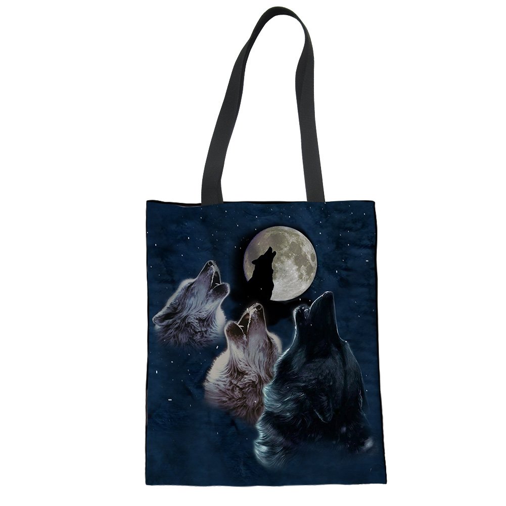 HUGS IDEA Ladies Hipster Cloth Tote Bag Wolf Print Shopping Shoulder Bag Casual Handbag