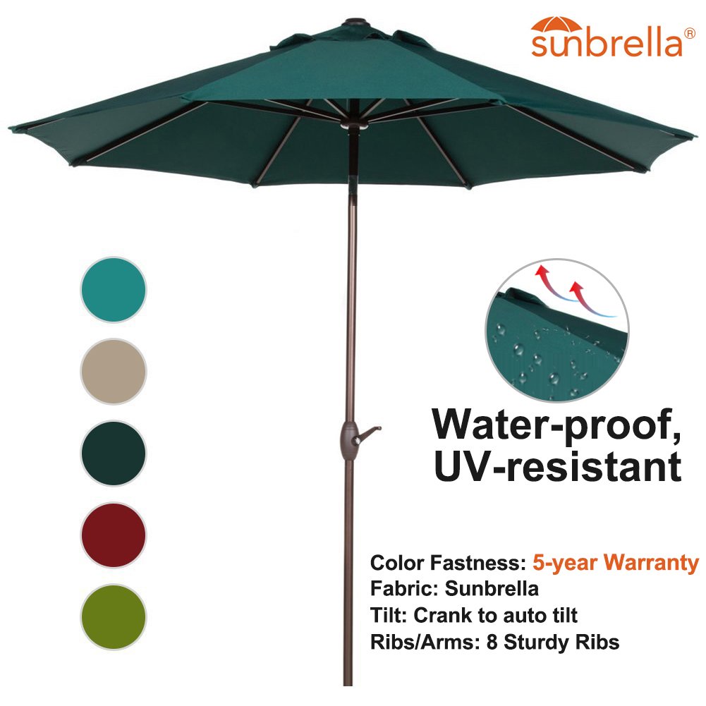 Beige Abba Patio Sunbrella Patio 9 Feet Outdoor Market Table Umbrella With Auto Tilt And Crank Umbrellas