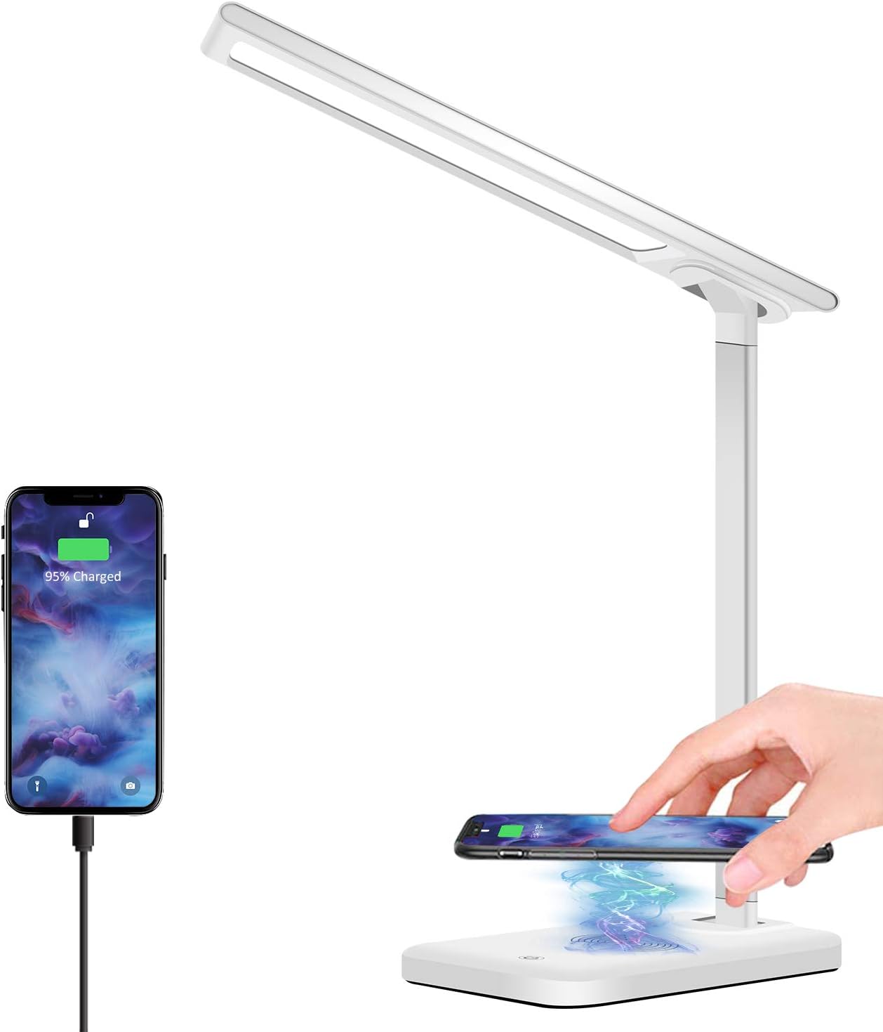 LED Desk Lamp, BEACON Desk Lamp with Wireless Charger, Desk Lamp with USB Charging Port, Touch Control, 3 Lighting Modes 6 Brightness Levels, Eye-Caring Table Lamp for Working (Adapter Included): Home Improvement