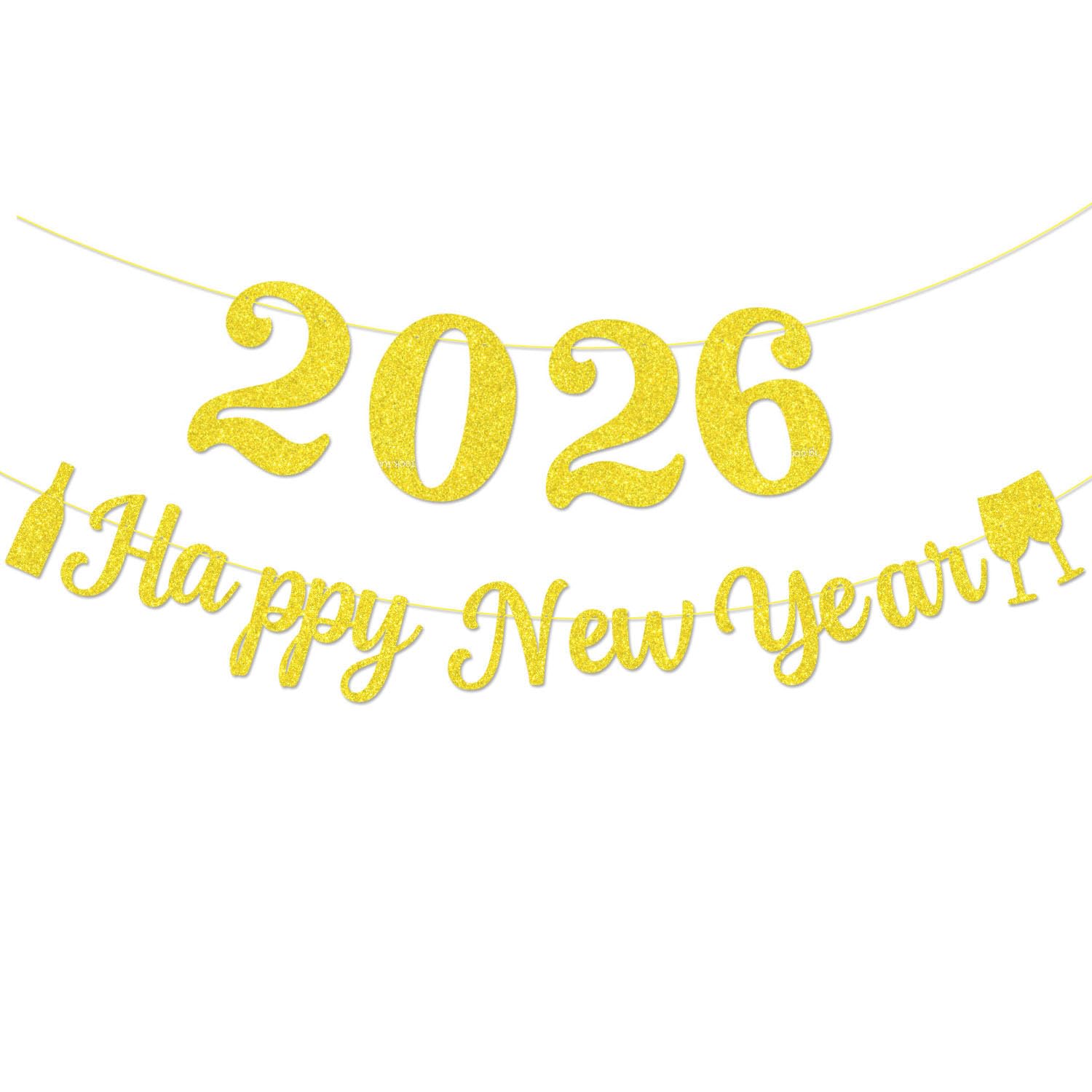 Joyeah Happy New Year 2026 Banner Bunting Decorations, Larger Number 2026 Party Sign Supplies 2026 New Years Backdrop for New Years Decorations