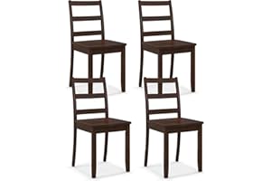 Giantex Wood Dining Chairs Set of 4 Walnut- Wooden Armless Kitchen Chairs with Solid Rubber Wood Legs, Non-Slip Foot Pads, Max Load 400 Lbs, Farmhouse Style High Ladder Back Dining Room Chairs
