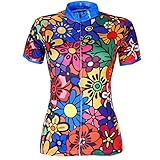 QinYing Cycling Jersey,Bicycle Shirt,Colorful Flowers Women Breathable Short Sleeve Bike Top