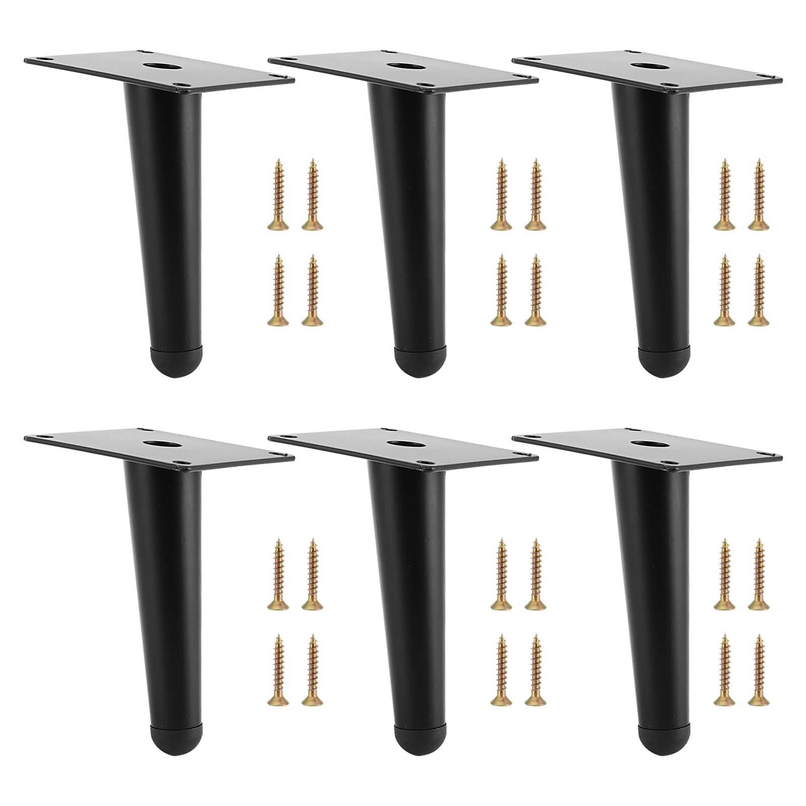 FAAING Set of 6 12 cm Slanted Furniture Feet, Black, Cone Furniture Legs, Furniture Feet with Screws, Metal Table Legs, Cabinet Feet, Couch Feet for Furniture, Sofa, Table, Chair, DIY Cabinet
