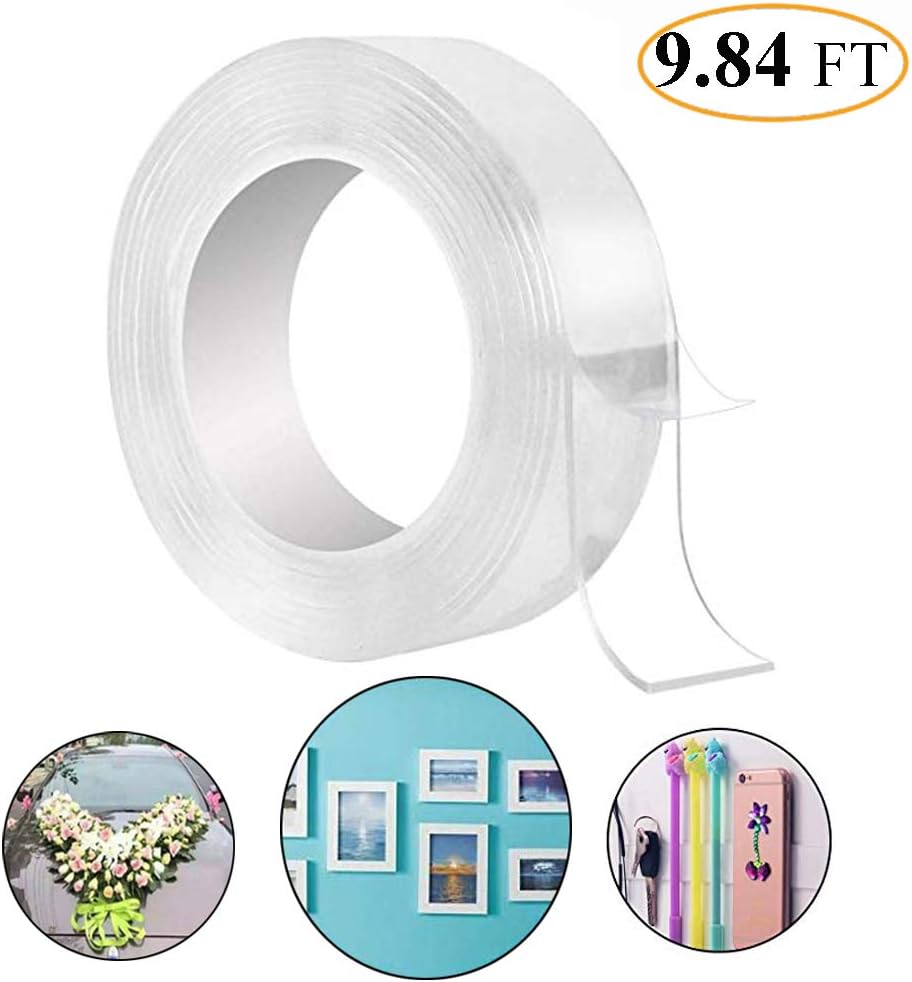 Thriller9 Reusable Washable Tape Multifunction Clear Double-Sided Removable Tape Non-Slip Transparent Gel Tape Rolls for Indoor and Outdoor Paste Photos and Posters, fix Carpet mats, Paste Items 9.85