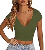 LYANER Women's Crop Tops V Neck Short Sleeve Summer