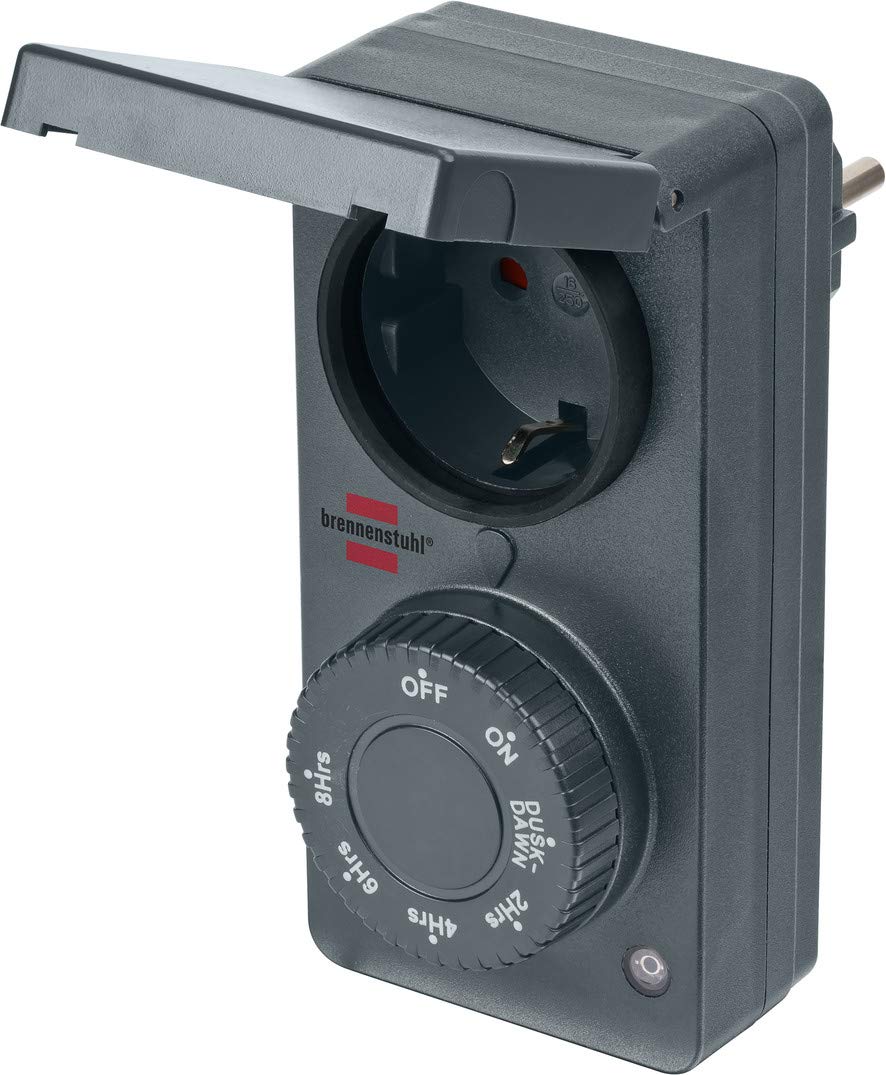 Brennenstuhl Timer with Twilight Sensor DDT IP44 (Timer with Twilight Function and 6 Switching Programmes, Suitable for Outdoor Use, with Increased Touch Protection)