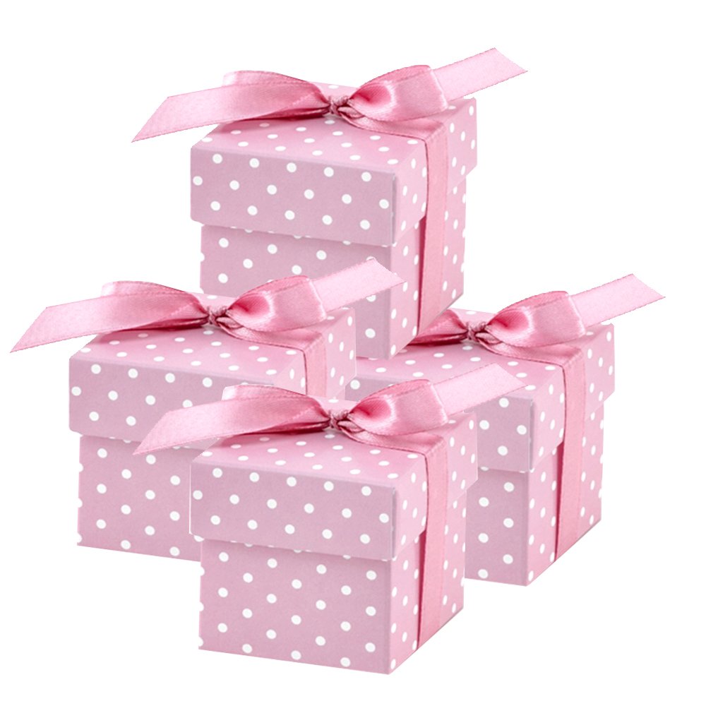 Pack of 10 Folding Present Boxes Card for Wedding/Christening Pink