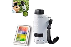 JEEEUN Minilabsters Miniscope Kids, Pocket Microscope for Kids, 60x-120x Led Lighted Pocket Microscope (White)