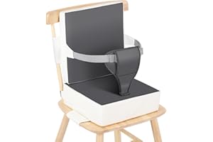 Czrrzl Toddler Booster Seat for Dining Table Kitchen Chair, Waterproof Non-Slip with Backrest & Adjustable Straps, Portable PU Travel Baby Kids Booster Seat Cushion