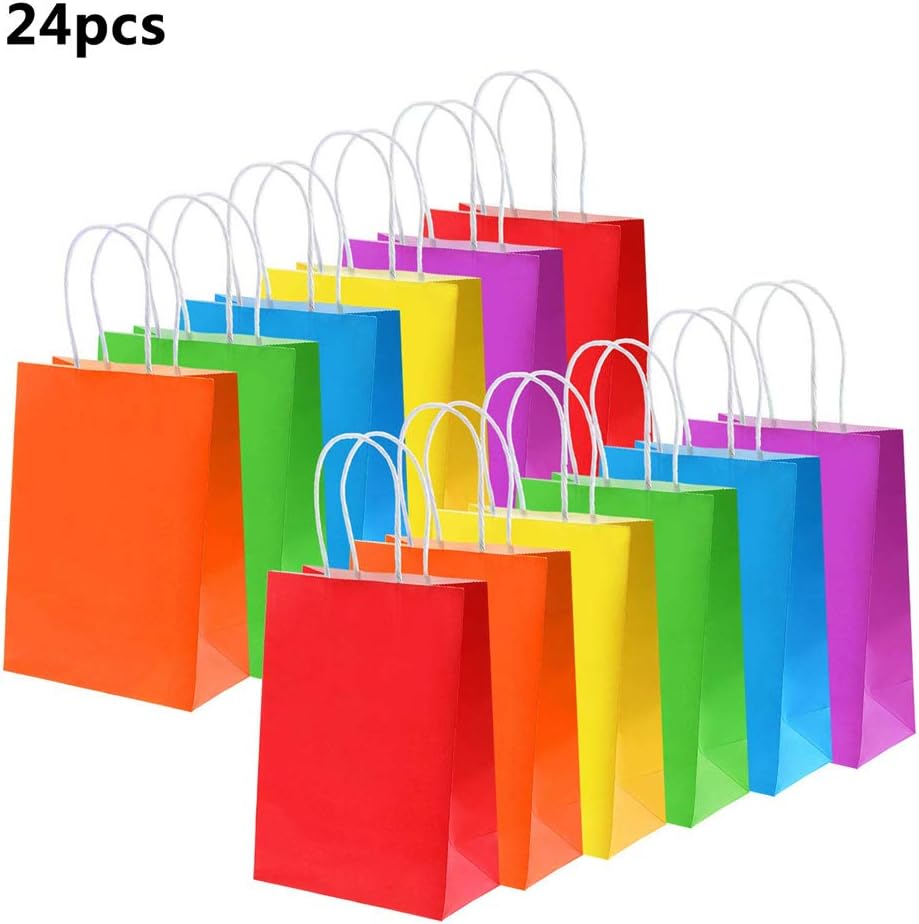 bulk kraft paper bags 24 Pcs multi color Solid color wrap bags craft paper grocery bags for girls kids gift bags