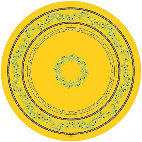 TOSELLI - RAMATUELLE Yellow and Blue Round Coated Tablecloth - TOS3456 - 180 cm. (71 in Round).