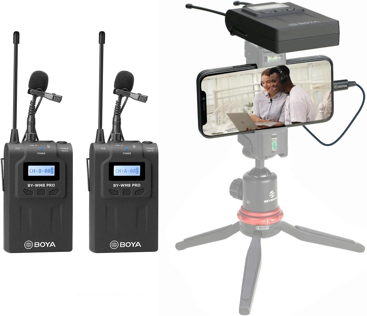 Boya by-WM8 Pro-K2 UHF Dual-Channel Wireless Microphone System with One Receiver and Two Transmitter