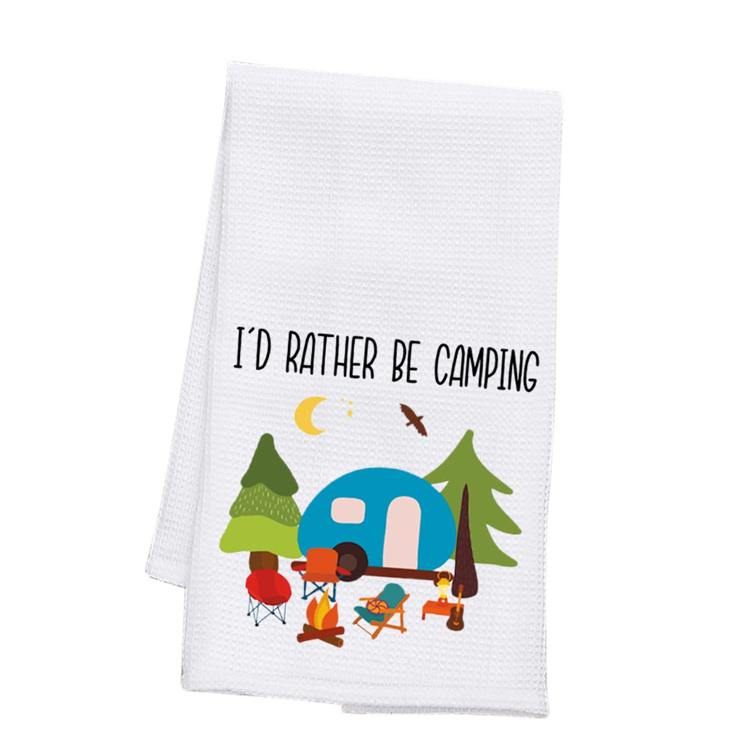 PLITI Camping Kitchen Towel I'd Rather Be Camping Cute Camper Dish Towel Happy Camper Gift Outdoor Camping RV Owner Gift (Rather Camping TWU)