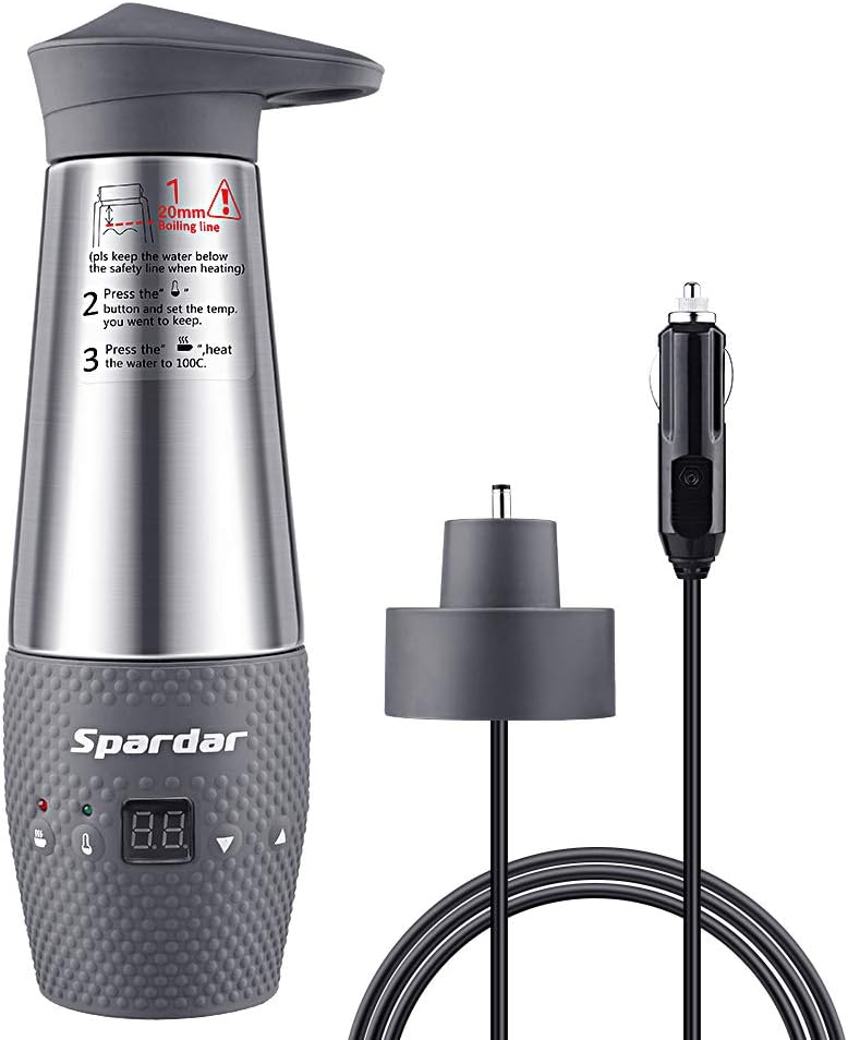 Spardar Water Heating Cup for Car Double Wall Vacuum Insulated Stainless Steel Automatic Working