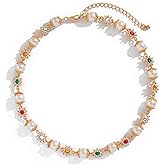 Colorful Daisy Pearl Choker Necklace - Rainbow Rhinestone Flower Faux Pearl Choker Layered Heart Choker Cross Pendant Statement Necklaces Elegant Old Money Jewelry for Women