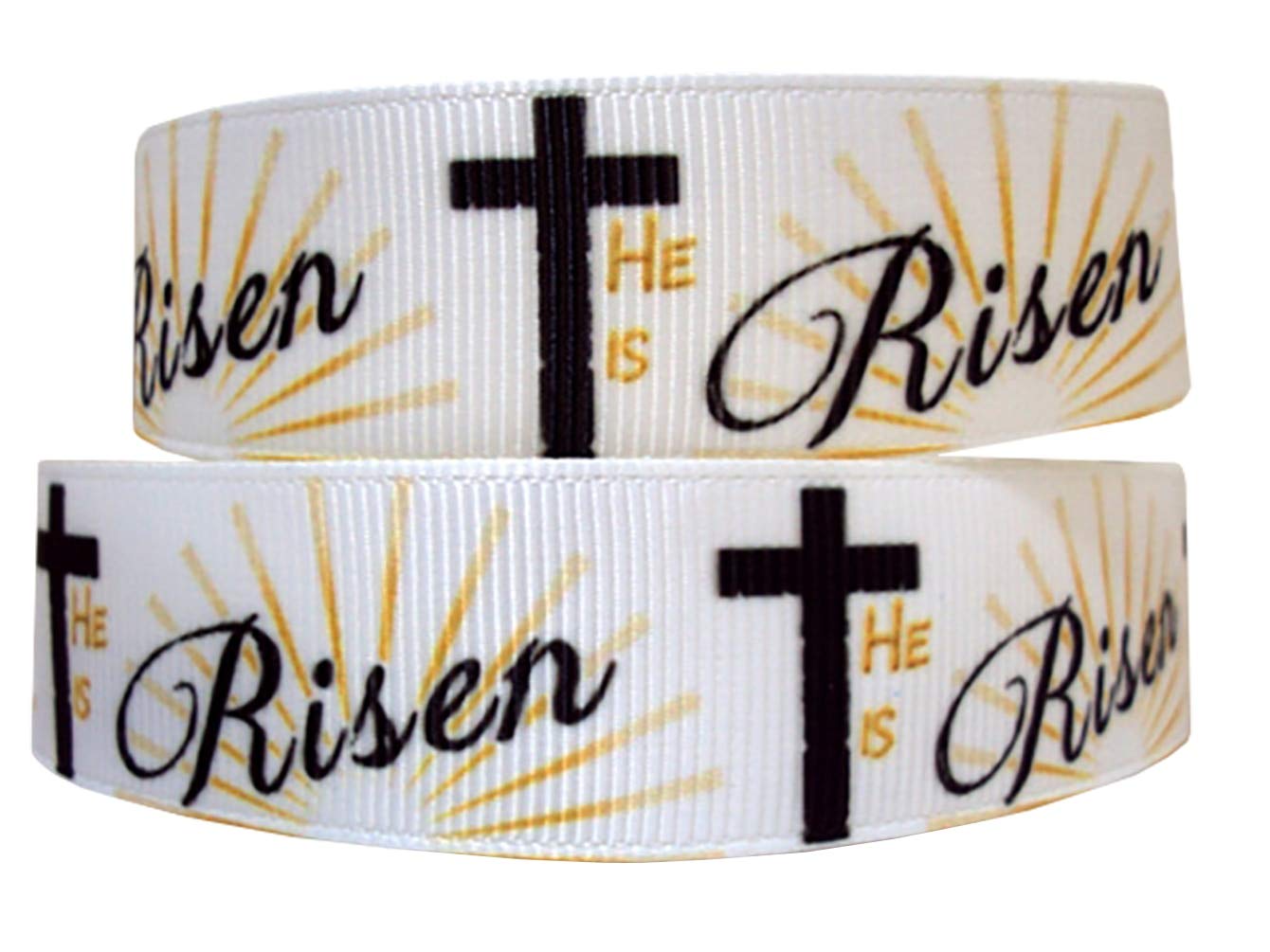 7/8" GrosGrain Ribbon He is Risen Christian Cross Easter