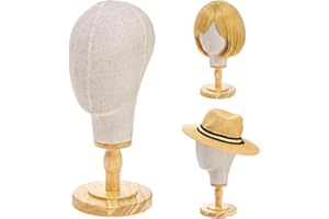 Peohud 21 Inch Mannequin Head, Canvas Wig Head Stand with Detachable Wood Stand, Linen Hat Display Model Head for Caps, Headd
