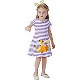 HILEELANG Little Girl Short Sleeve Dress Easter Cotton Casual Applique Tunic Shirt Dresses