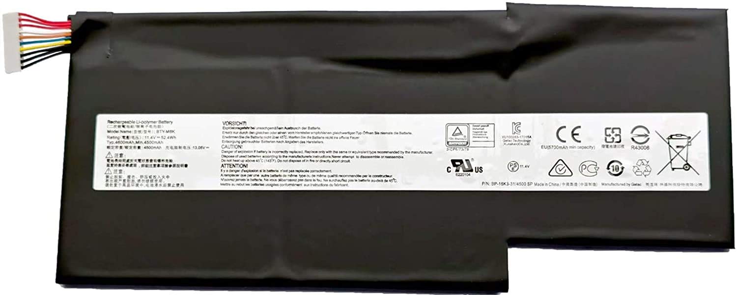 ASKC BTY-M6K Laptop Battery Compatible with MSI Stealth Pro GS63VR 7RG 7RG-005 GF63 8RD 8RD-031TH 8RC 8RC-034CZ GF75 Thin 3RD 8RC 9SC 9SC-088CN MS-17B4 MS-16K3 52.4Wh 3-Cell