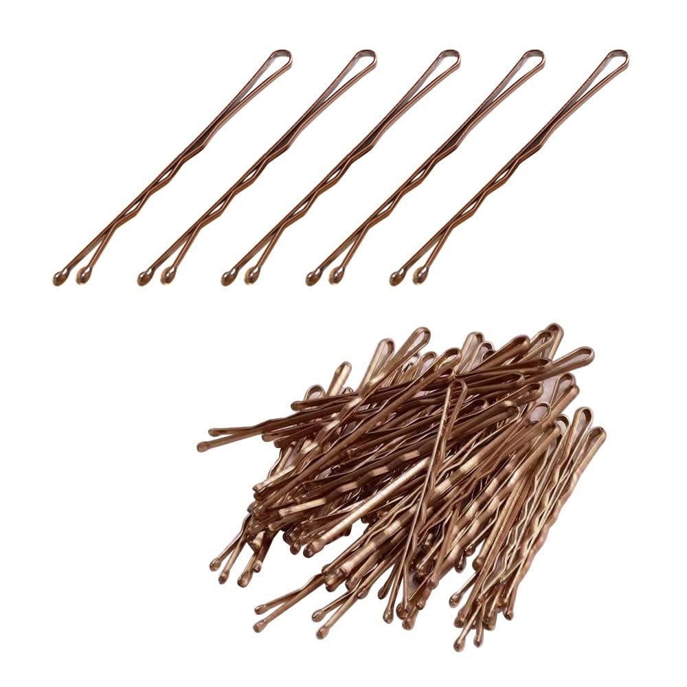 ZEVONDA Metal Hair Pins Set - 5cm Long Bobby Pins with Storage Box Hair Grips with a Smooth Surface and Round Edges for Women Girl Makeup Hair Styling, Brown, 200pcs