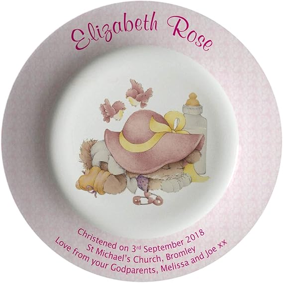 Personalised Baby Birth Plate Pink Sleepytime Design on a Pink Rim