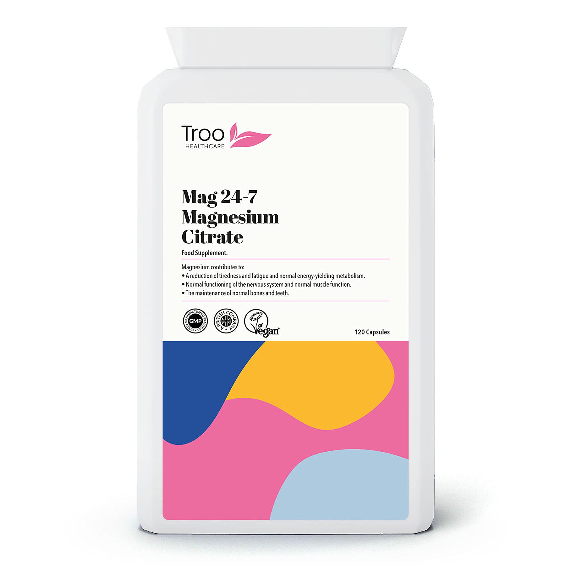Troo Health Care Troo Magnesium Citrate 120 Capsules 500mg Mag24-7 - Highly Absorbable Daily Supplement for Men and Women - Manufactured in The UK - Suitable for Vegans