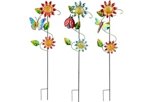 SATHGA 3 Pcs Sunflower＆Butterly＆Ladybug＆Dragonfly Decorative Garden Stakes,23.5 in Metal Sunflower Yard Art for Outside Decor,Spring Outdoor Decor for Mom,Women,Grandma