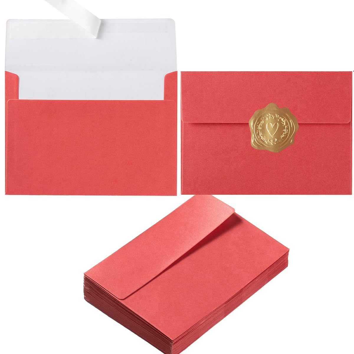 Photo 1 of *MISSING PARTS UNKNOWN*
50 Pieces Metallic Color Self Seal Envelopes with Gold Stickers for Greeting Cards, Invitations, Postcards (Red, 5x7)