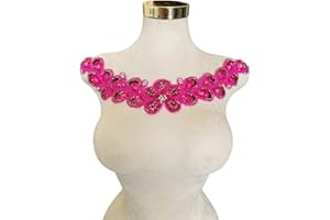 ESOSZNUA Handmade Rhinestone Applique Sewing Beads Stones Trim Patches for Skirt Accessories 17X4inches (Rose red)
