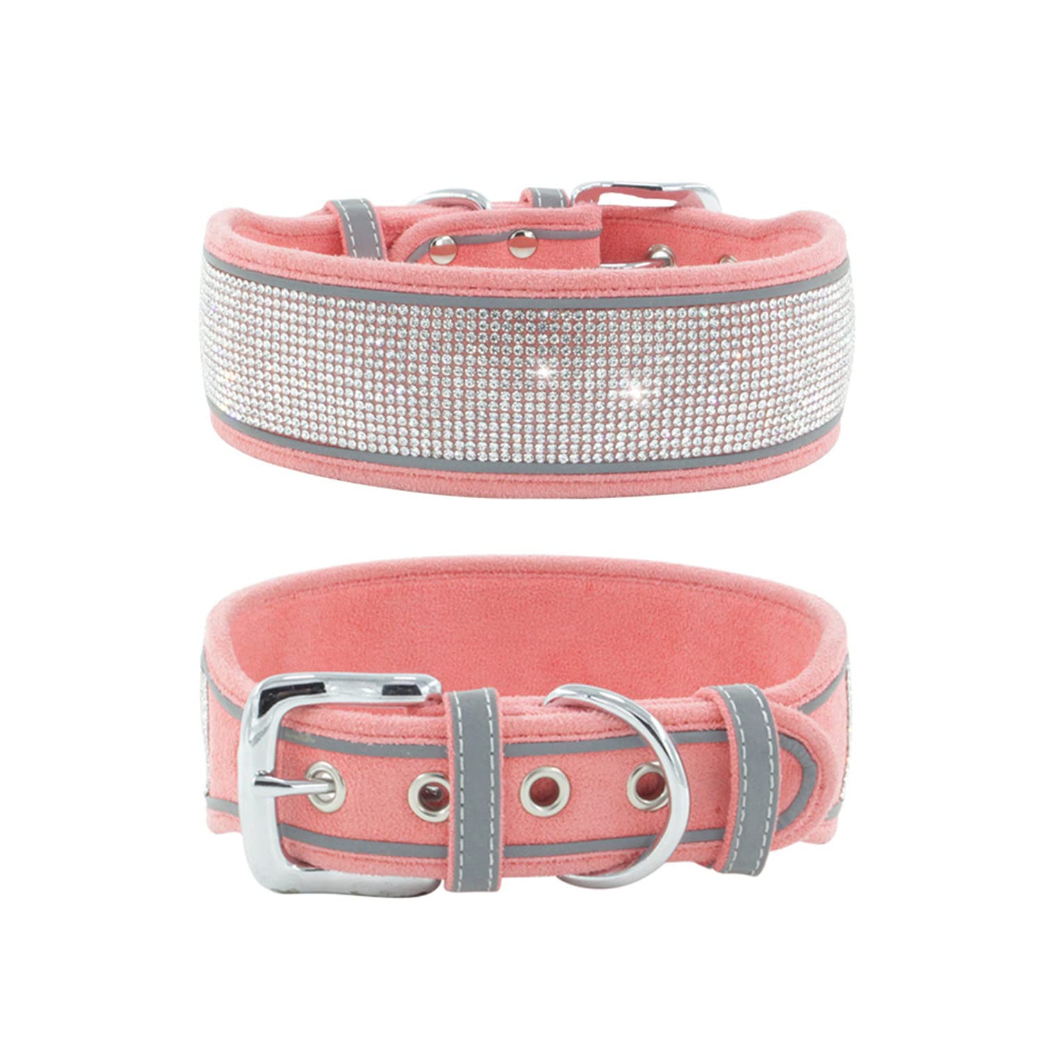 Pet Collar, Dog Bling Rhinestone Collars with Reflective Adjustable Necklace for Medium Large Dogs_M(Pink)