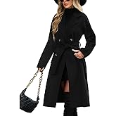 VXVGER Women's Elegant Pea Coat Lapel Collar Double Breasted Trench Jacket Fall Slim Long Outerwear with Belt Pockets