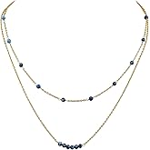 GEMSYMPHONY 2-Layer Gemstone Beads Choker Necklace, 14k Gold Plated Dainty Stackable Choker Necklaces for Women Trendy Layering, For Women Gifts
