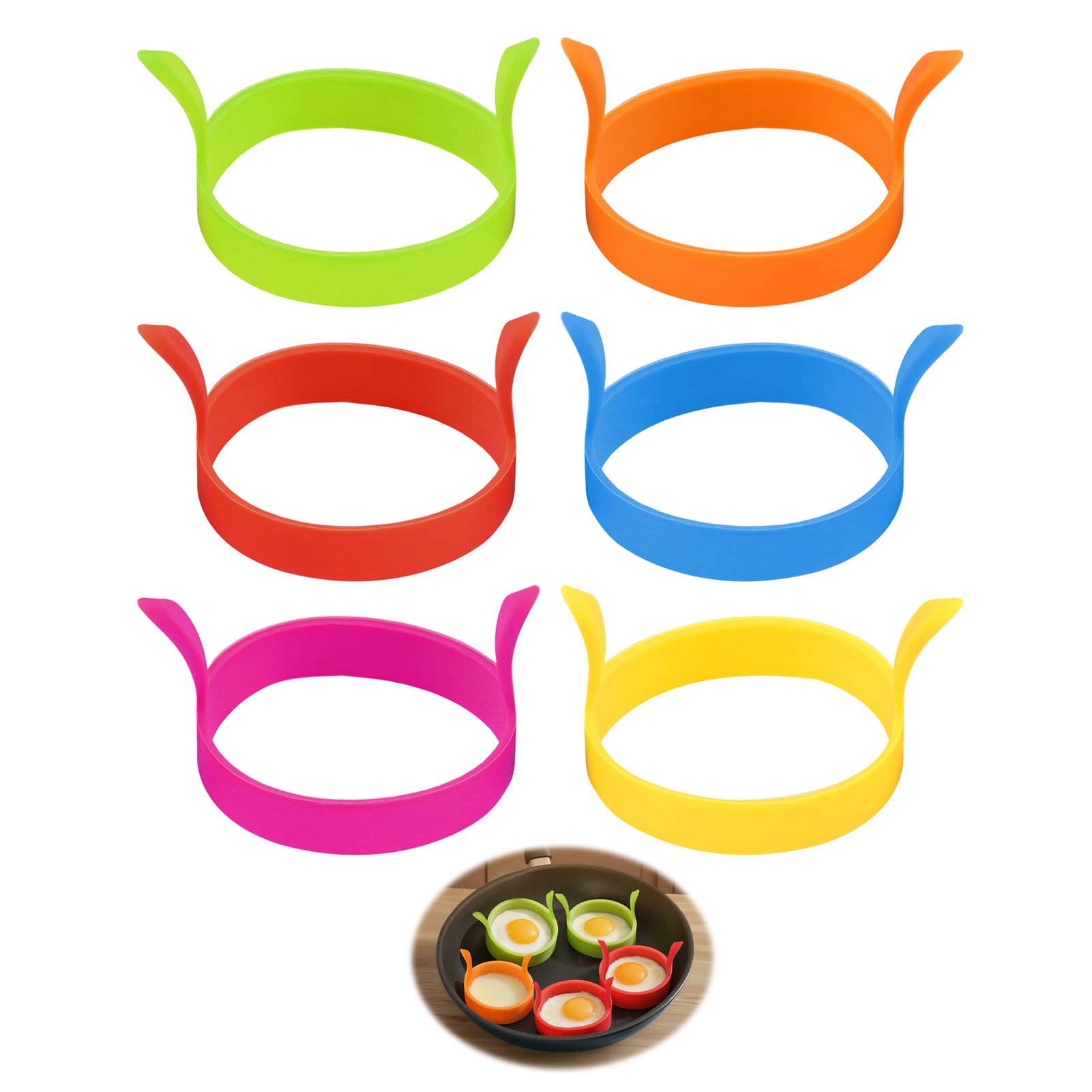 Photo 1 of 6PCS Silicone Fried Egg Cooker Rings Set, Non Stick Fried Round Egg Cooker Ring Mold, Easy to Use&Clean Funny Kitchen Accessories Gadgets, Ideal for home cooks, making eggs for sandwiches, burgers