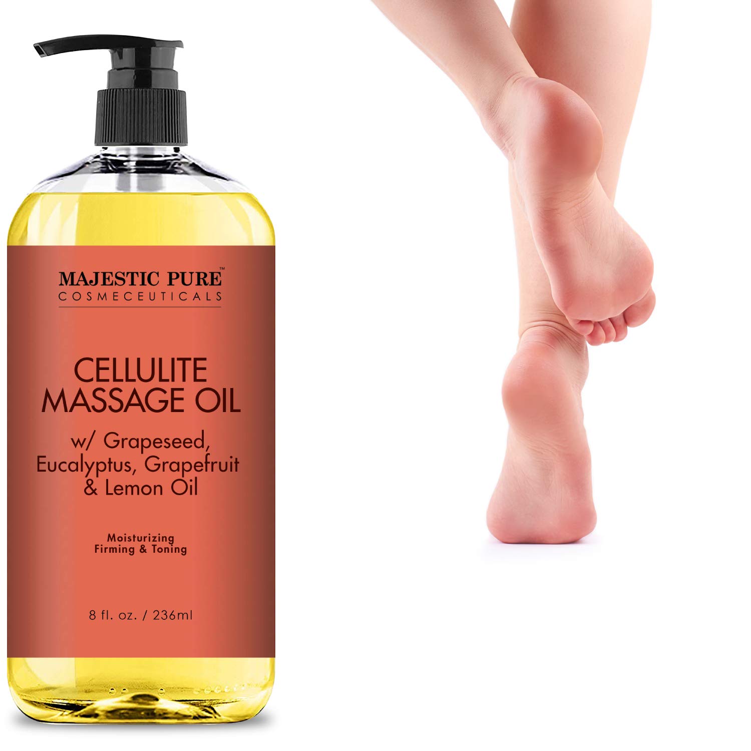 Majestic Pure Natural Cellulite Massage Oil, Unique Blend of Massage Essential Oils - Improves Skin Firmness, More Effective Than Cellulite Cream, 8 fl oz: Health & Personal Care