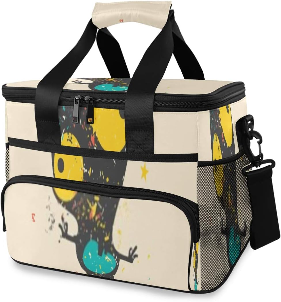 Cooler Bag, Cute Monster On Retro Grunge Background 15l Large Insulated Lunch Bag Picnic Cooler