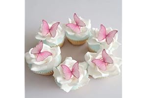 GEORLD Edible Wafer Paper Butterflies Set of 48 Pink Cake Decorations, Cupcake Topper