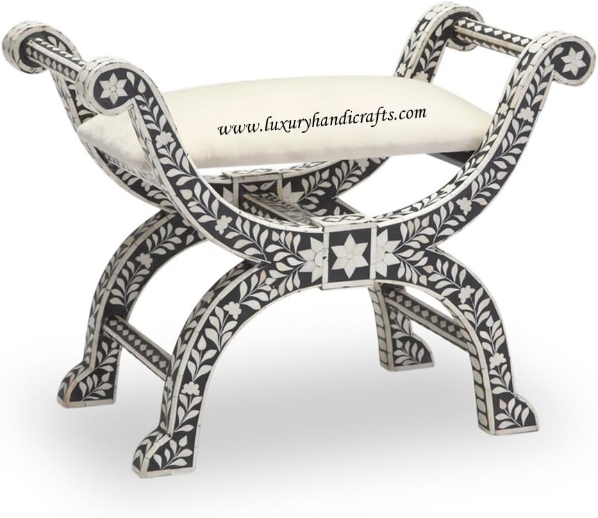 Luxury Handicrafts Bone Inlay Stool (Black)