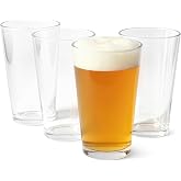 Amazon Basics Pint Glasses Set Of 4, 16 Oz Thick Clear Beer Drinking Glass, for Home Bar &amp; Entertaining, Dishwasher-Safe