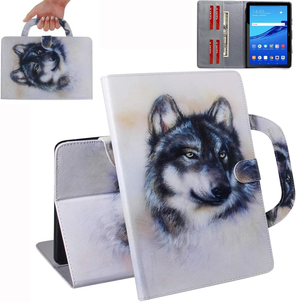 DodoBuy Huawei Mediapad T5 10" Case PU Leather Magnetic Flip Cover Wallet Stand Kickstand Card Holder with Handle for Huawei Mediapad T5 10" - Wolf