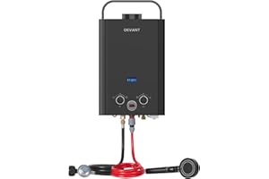 OEVANT Propane Tankless Water Heater, 6L 1.58GPM Portable Gas Water Heater with Handle & Overheating Protection, Instant Hot Water for RV Camping, Outdoor Shower, Black