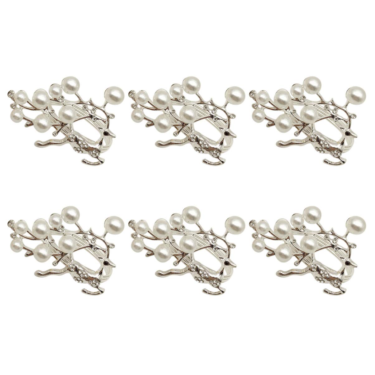 Amosfun 6pcs Christmas Napkin Rings Rhinestone Reindeer Napkin Rings Napkin Holders Christmas Dinner Table Decorations (Silver)